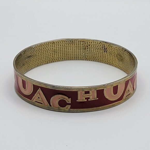 Coach Est. 1941 Logo Enamel Bangle Bracelet Red & Pink Enamel Gold Tone 8 inch - Picture 3 of 10